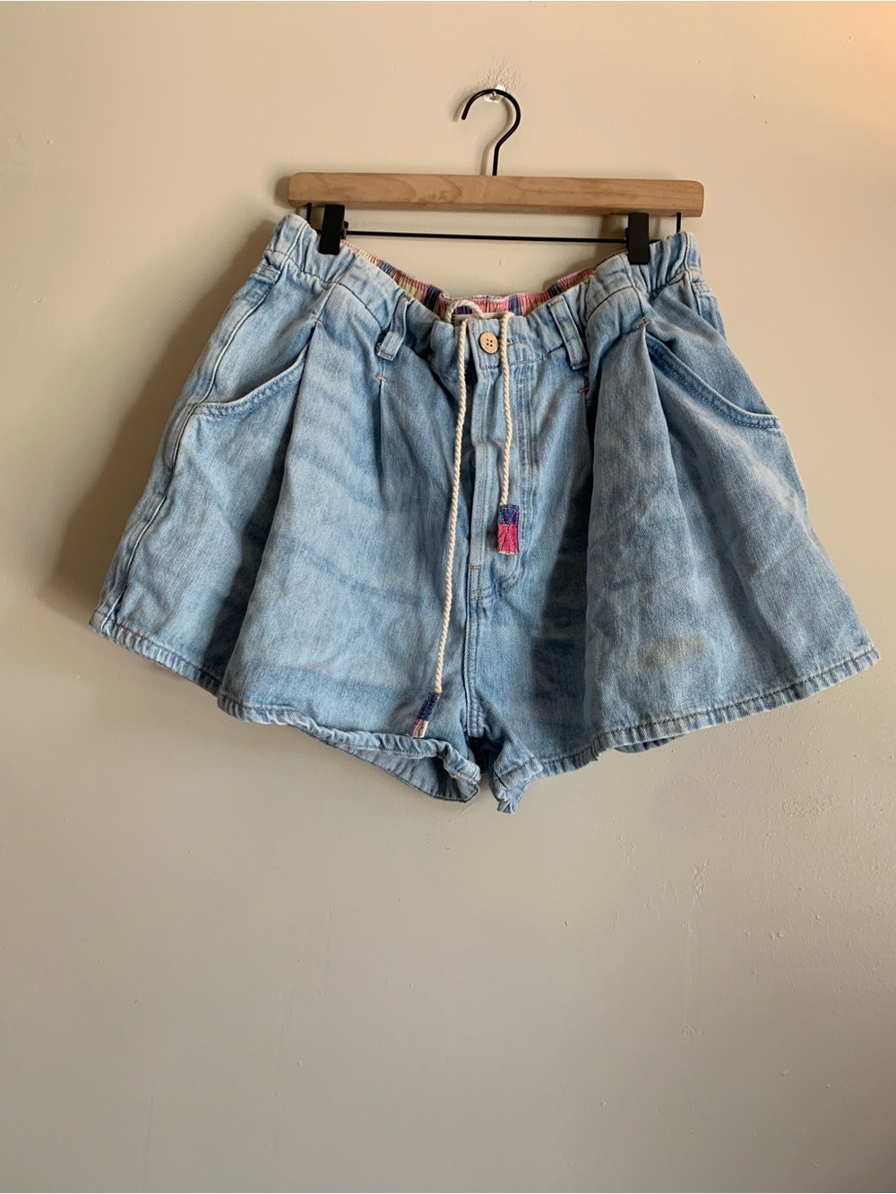 We The Free Light Blue Denim Drawstring Shorts Free People Women Size Large